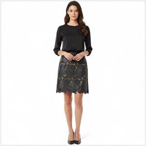 The Wrights Black Laser Cut Floral Flower Lace Look 100% Leather Skirt 10